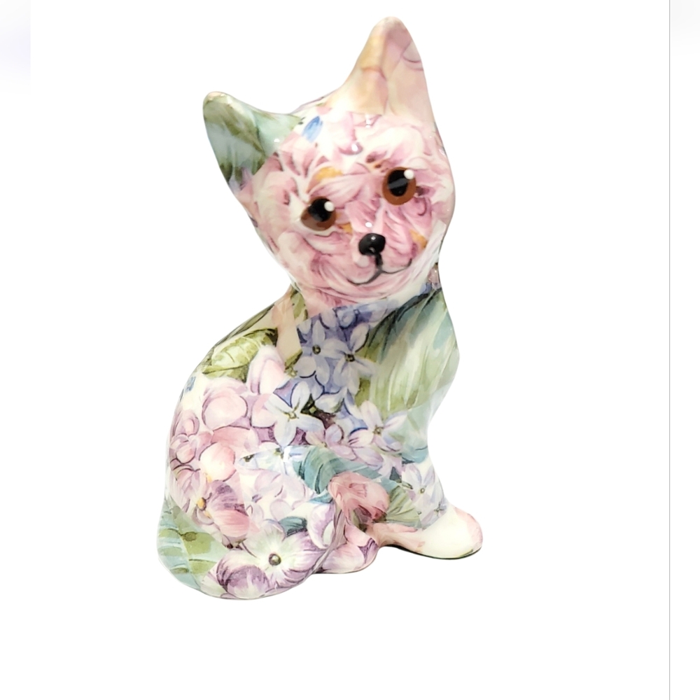 Vtg. Floral Decoupage Cat Figurine by Linda Edgington